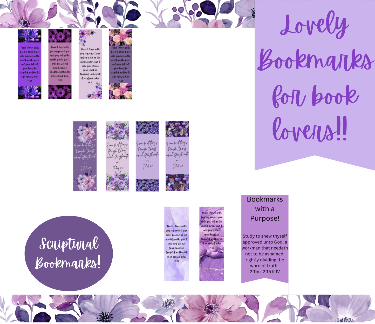 Purple Bible Verse Book Marks (Digital Download)
