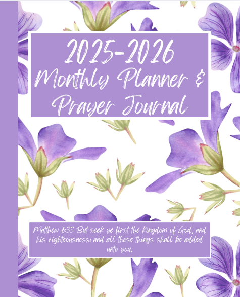 2025 - 2026 Purple & Green Monthly Planner & Prayer Journal